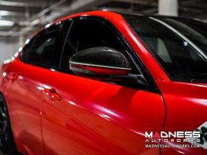 Alfa Romeo Giulia Mirror Covers - Carbon Fiber - Full Replacements - Red Stripe w/ QV Logo